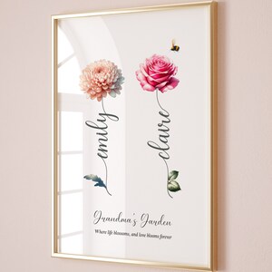 Grandma&#39;s Garden Printable, Personalized Gift for mom, Personalized Gift for Grandma, Birth Month Flower Print, Family Birth Flower Bouquet