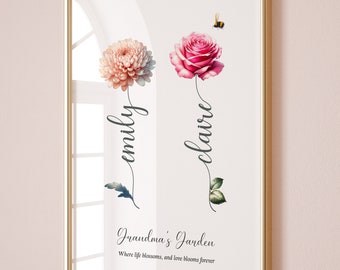 Grandma's Garden Printable, Personalized Gift for mom, Personalized Gift for Grandma, Birth Month Flower Print, Family Birth Flower Bouquet
