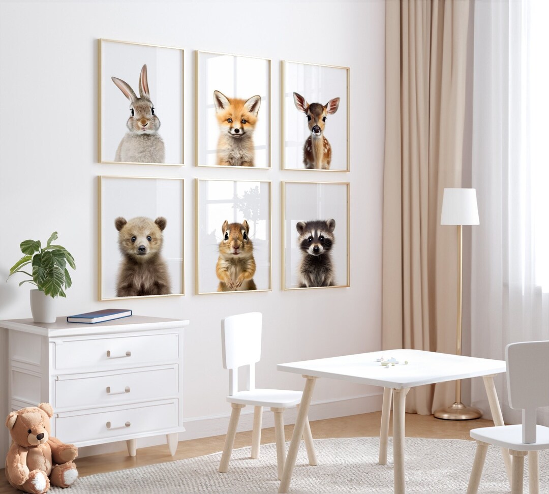 Nursery Wall Art Printable, Woodland Animals Nursery, Set of 6, Baby ...