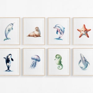 Ozean Poster, 8er Set, Unterwasser Bilder, Maritime Poster, Meerestiere Poster, Maritime Poster, Wassertiere Wandkunst
