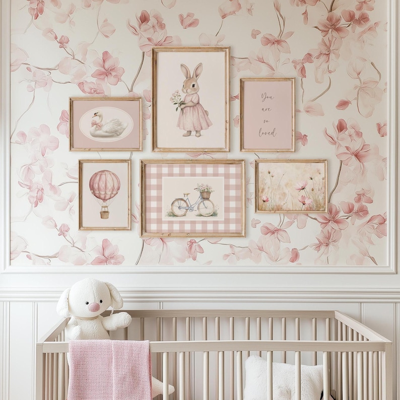 Pink Nursery Gallery Wall Set, Baby Girl Room Decor, Vintage Kids Room ...