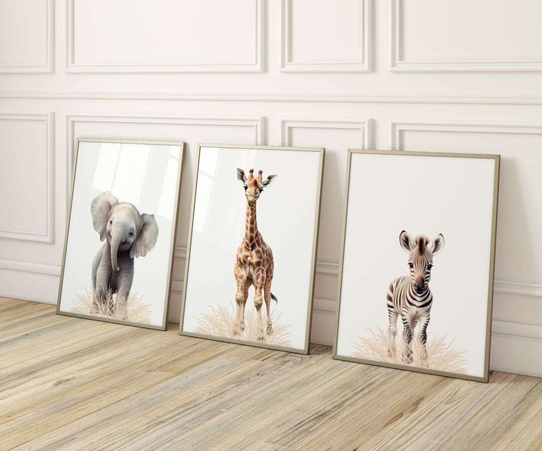 Safari Nursery Decor, Nursery Wall Art Printable Set of 3, Baby Animals ...