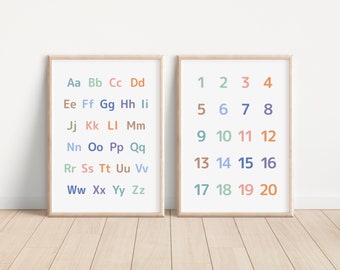 Alphabet and Number Poster, Educational Posters, Homeschool Prints, Montessori Classroom Decor, Kids Room Decor, Educational Wall Art