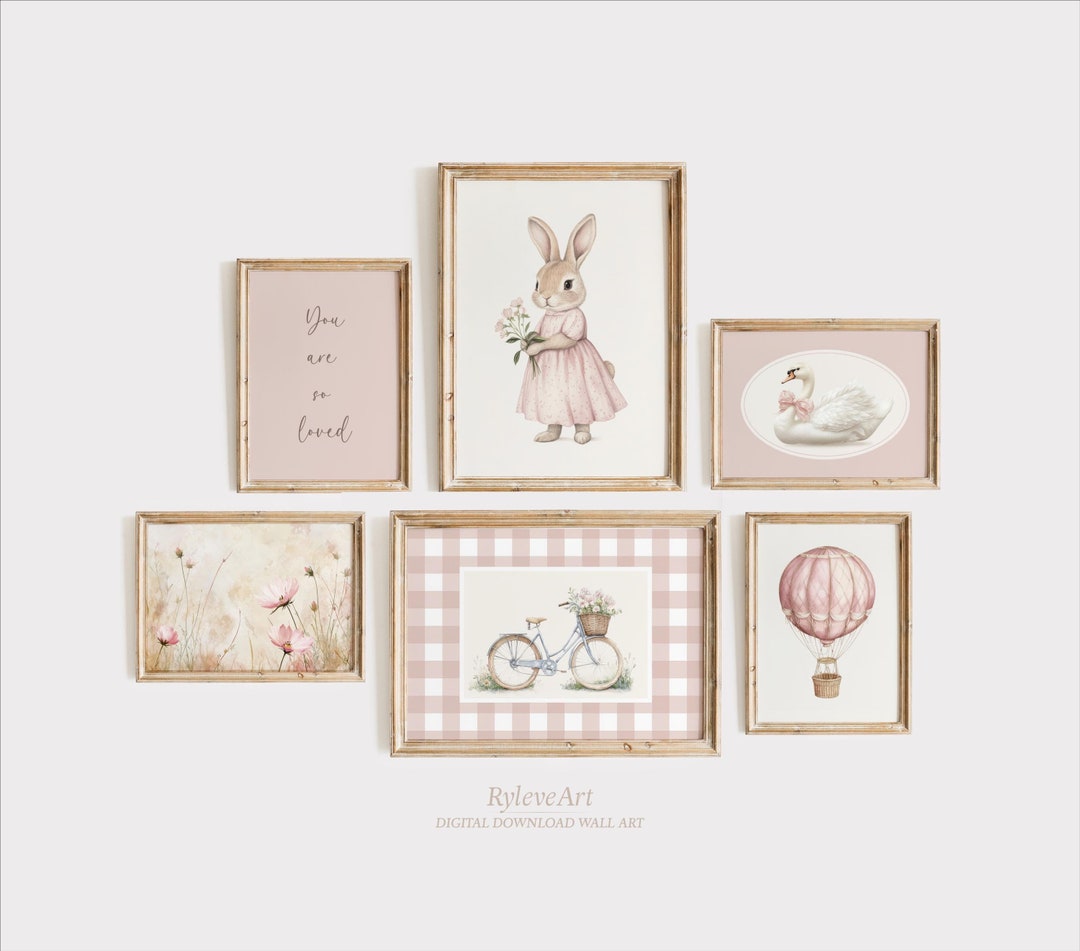 Pink Nursery Gallery Wall Set, Baby Girl Room Decor, Vintage Kids Room ...