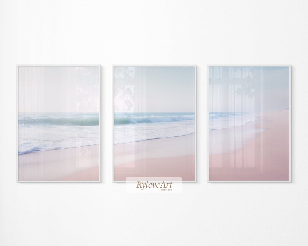 Printable Wall Art Set of 3 Pastel Beach Wall Art Coastal Etsy