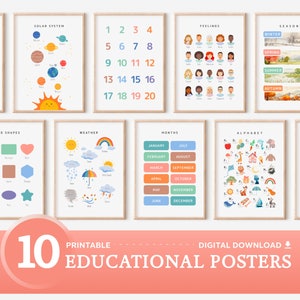 Educational Posters, Set of 10, Homeschool Print, Classroom Poster, Montessori Classroom Decor, Toddler Playroom Decor, Montessori Decor