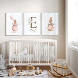 Bunny rabbit print, custom nursery name, baby girl print, Nursery Decor Girl, baby animals nursery, nursery wall art, nursery animals print, baby girl print, baby girl printable, nursery decor girl, personalised nursery decor, nursery print girl
