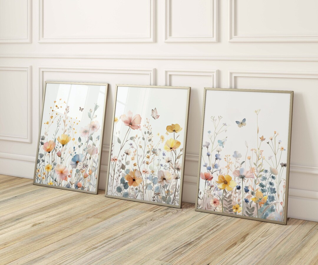 Wildflower Print, Baby Girl Nursery Wall Art Printable, Set of 3 ...