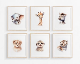 Safari Nursery Decor, Nursery Wall Art Printable Set of 6, Jungle Nursery Decor, Safari Nursery Prints, Baby Animals Prints, Safari Nursery
