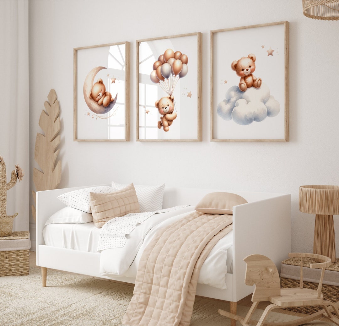 Set of 3 Teddy Bear Print, Nursery Wall Art, Bear Nursery Decor, New ...