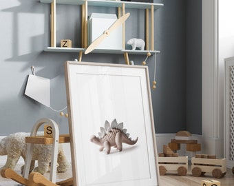 Dinosaur Decor, Dinosaur Prints, 3D Dinosaur Wall Art, Dinosaur Nursery, Boys Bedroom Decor, Nursery Decor Boy, Nursery Wall Art, Brown Dino