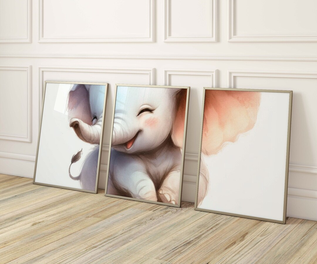 Elephant Print, Baby Elephant, Set of 3, Safari Nursery Decor, Nursery ...