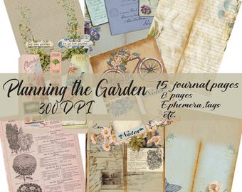 Páginas del diario de jardinería: Material efímero, bolsillos, espacio en blanco para escribir.