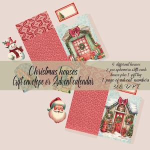kit calendario dell'avvento. kit busta regalo. ghirlanda natalizia. casette natalizie. tagliare e assemblare
