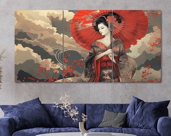 Geisha Canvas Wall Art: Traditional Japanese Style, 3 Panel Print