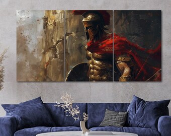 Spartan Warrior Hero 3 Piece Canvas Wall Art Framed Multi Panel Prints Painting Style Art Modern Home Decor