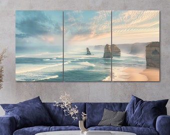 Peaceful Ocean Coastal Landscape 3 Piece Canvas Wall Art Framed Multi Panel Prints Modern Home Decor