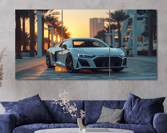 Audi R8 Sunset Canvas Wall Art - Modern 3-Panel Print