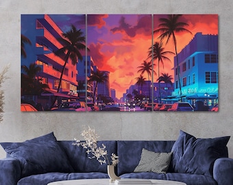 Vibrant Urban Cityscape Sunset Hour 3 Piece Canvas Wall Art Framed Multi Panel Prints Painting Style Art Modern Home Decor