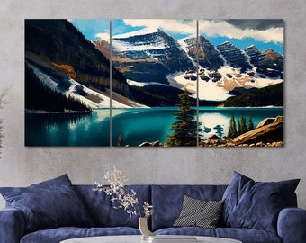 Snow Mountain Lake Canvas Art: 3-Piece Modern Landscape Print Set
