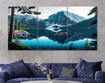Lake Mountain Landscape Canvas Wall Art: Modern Home Decor, Set of 3