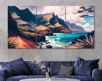 3 Piece Hawaii Beach Scenery Canvas Wall Art Framed Multi Panel Painting Style Canvas Art Set of 3 Prints Modern Home Decor
