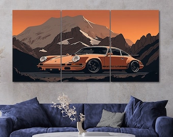 3 Piece Old School Porsche 911 Car Canvas Wall Art Framed Multi Panel Painting Style Art Set of 3 Prints Modern Home Decor