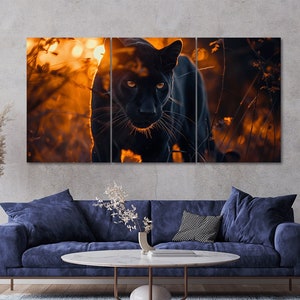 Black Panther Sunset Leinwand Wandkunst - Modernes Wohndekor - 3 Panel Print