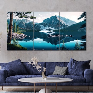 3 Piece Beautiful Nature Lake Mountain Landscape Canvas Wall Art Framed Multi Panel Painting Style Art Set of 3 Prints Modern Home Decor