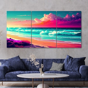 3 Piece Vivid Fantasy Beach Canvas Wall Art Framed Multi Panel Painting Style Canvas Art Set of 3 Prints Modern Home Decor