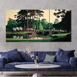 3 Piece Masters Golf Course Canvas Wall Art Framed Multi Panel Painting Style Canvas Art Set of 3 Prints Modern Home Decor