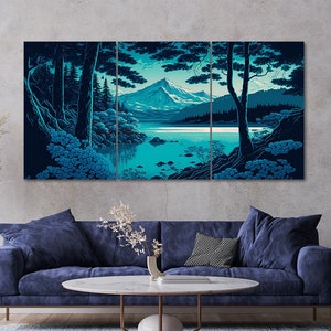 3 Piece Blue Lake Mountain Landscape Canvas Wall Art Framed Multi Panel Painting Style Canvas Art Set of 3 Prints Modern Home Decor