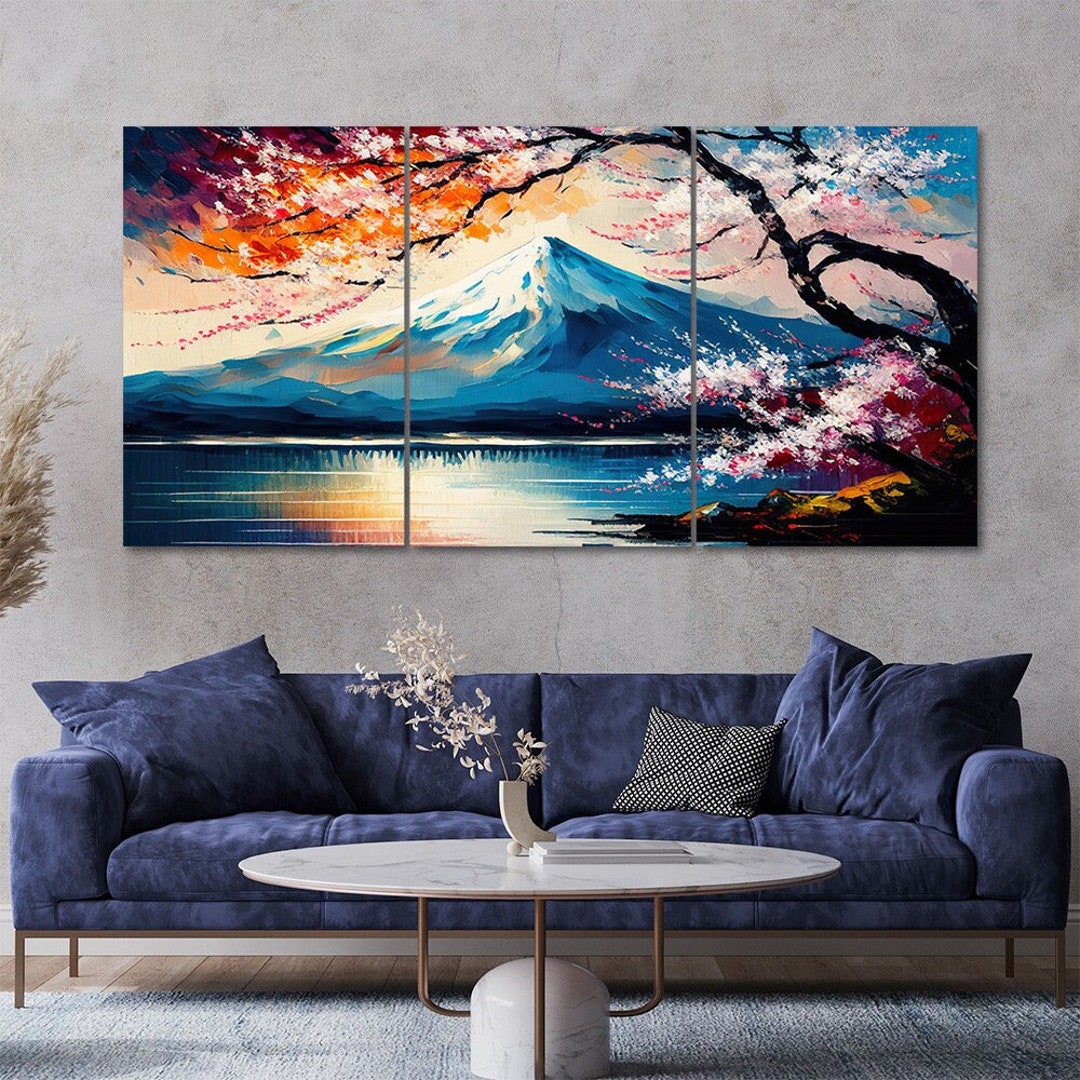 Japanese Mountain Canvas Wall Art: 3-panel Modern Home Decor - Etsy