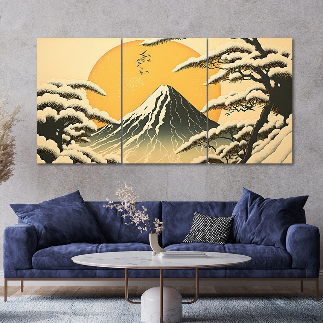 Japanese Mountain Canvas Wall Art: Modern Triptych Print Set - Etsy