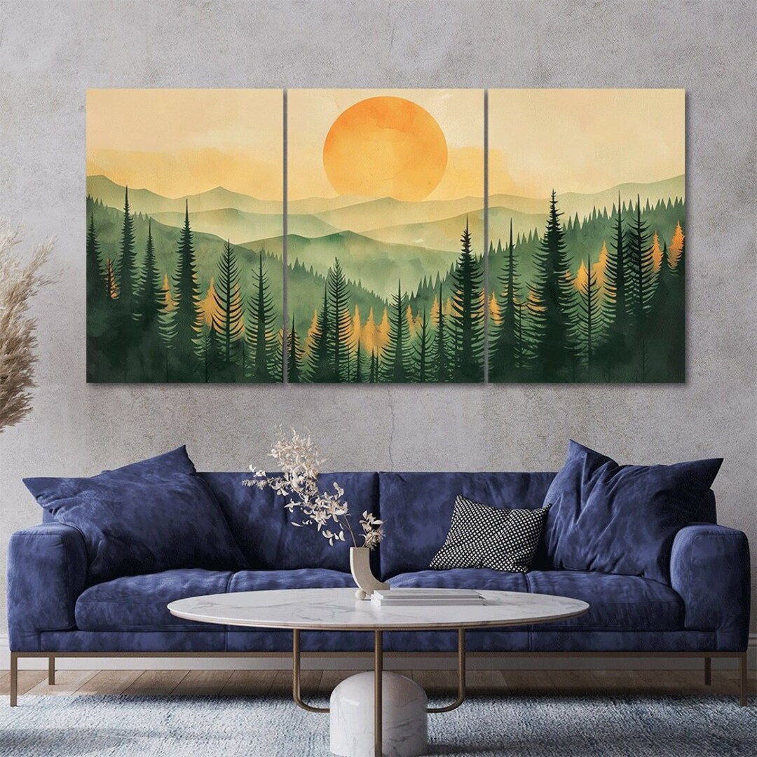 Pine Forest Sunset Canvas Wall Art: 3-piece Mountain Landscape - Etsy