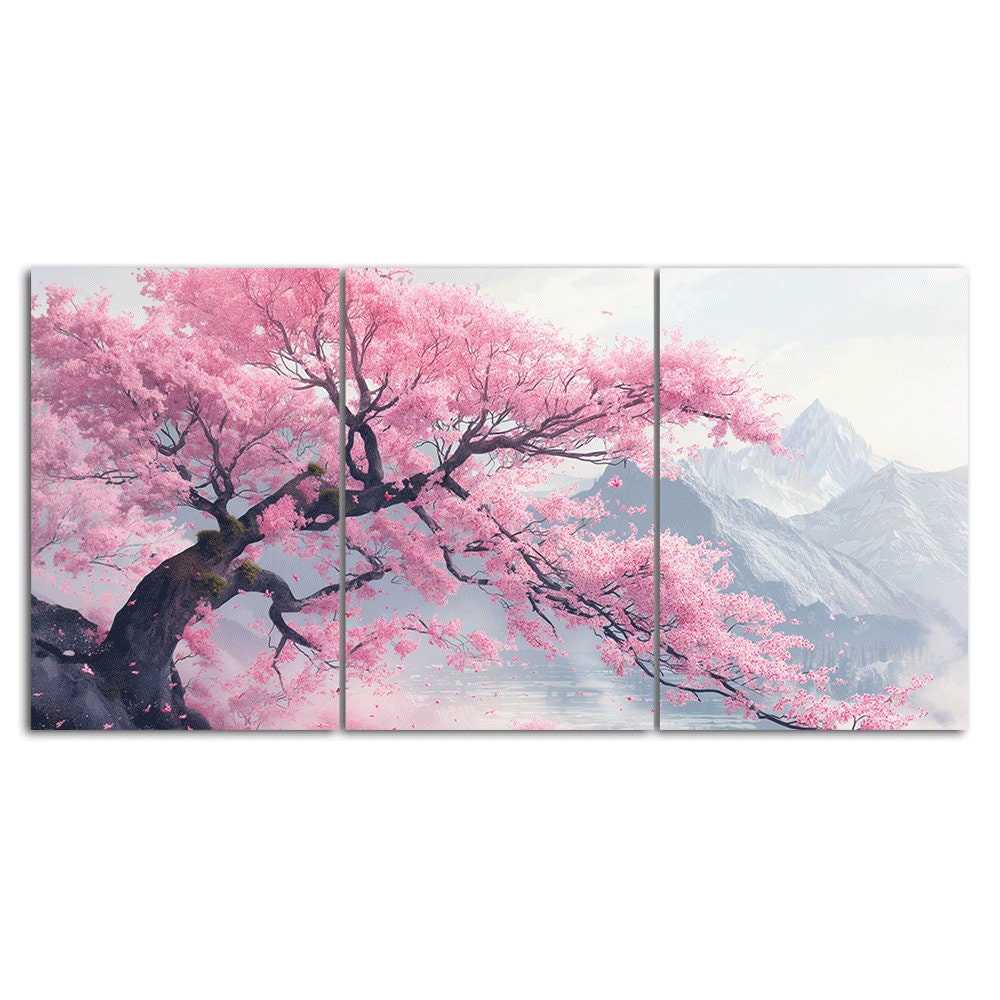 Cherry Blossom Tree Canvas Print: Mountain Scenery, 3-piece Wall Art - Etsy