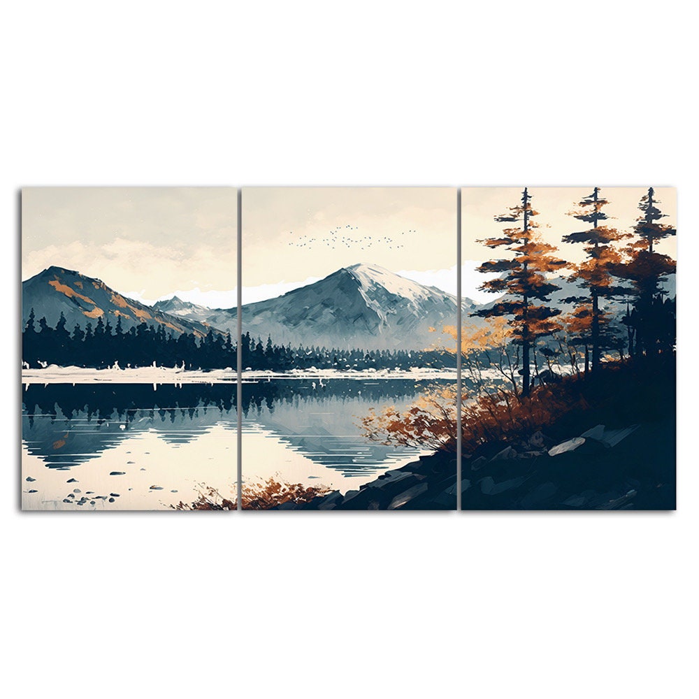 Winter Mountain Lake Canvas Wall Art: 3 Piece Modern Landscape Print ...