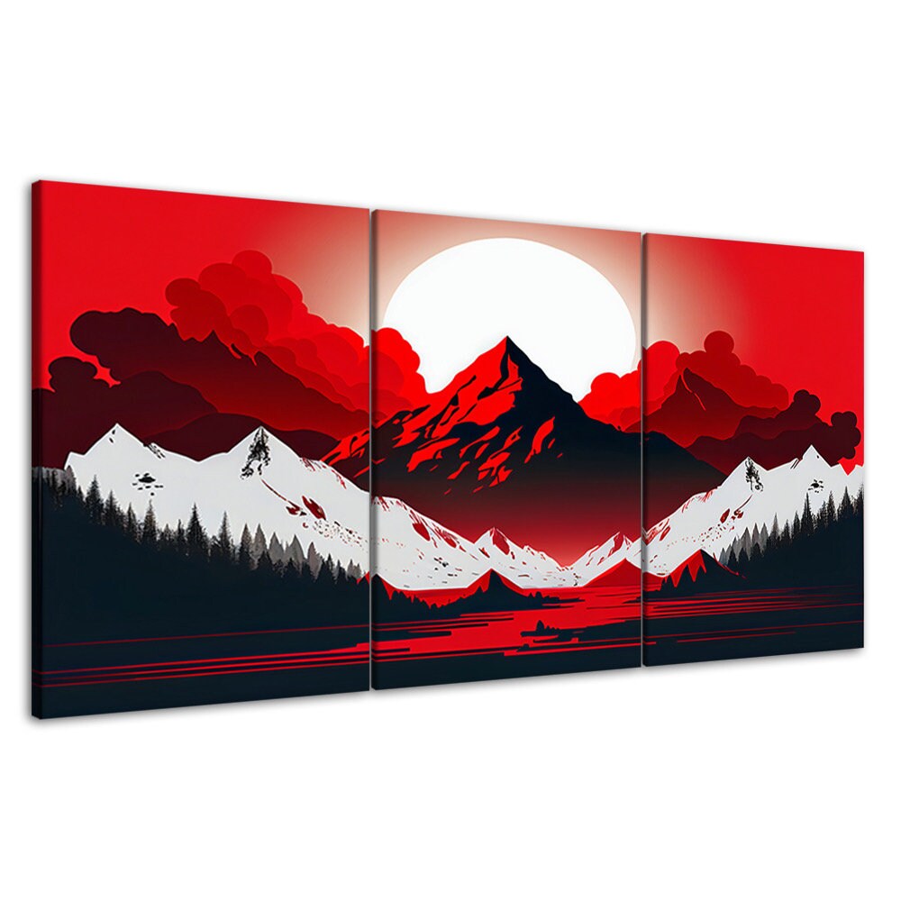 Red Mountain Canvas Wall Art: Modern Triptych Print Set - Etsy