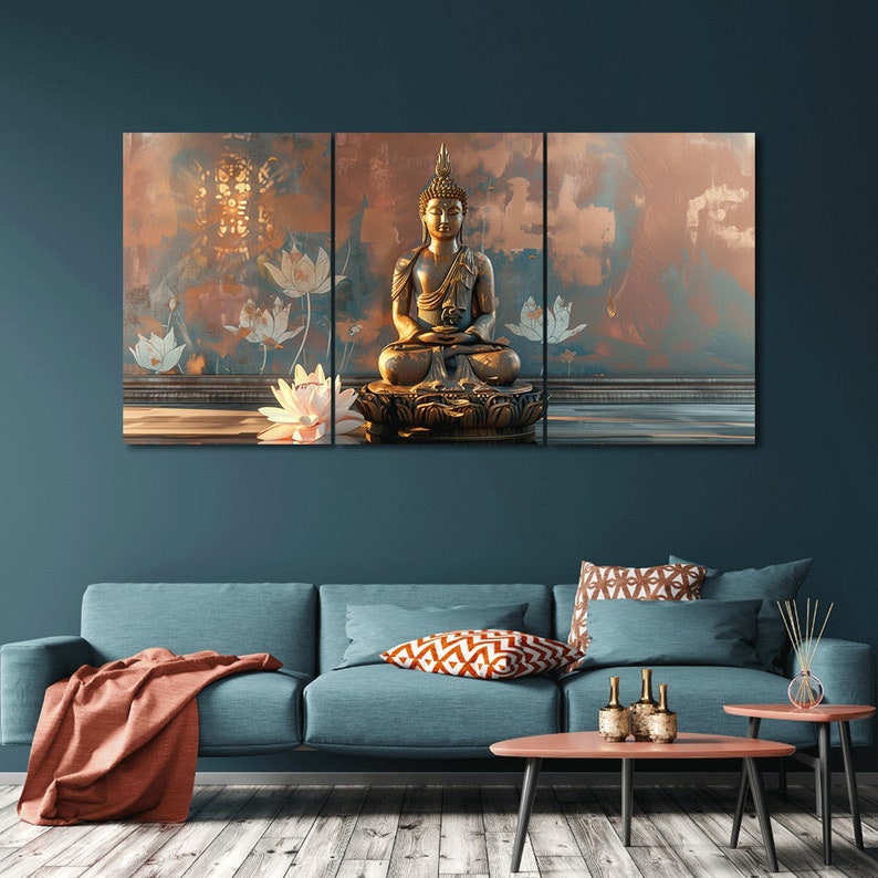 Zen Buddha Lotus Flower Canvas Wall Art: 3-piece Framed Print - Etsy ...