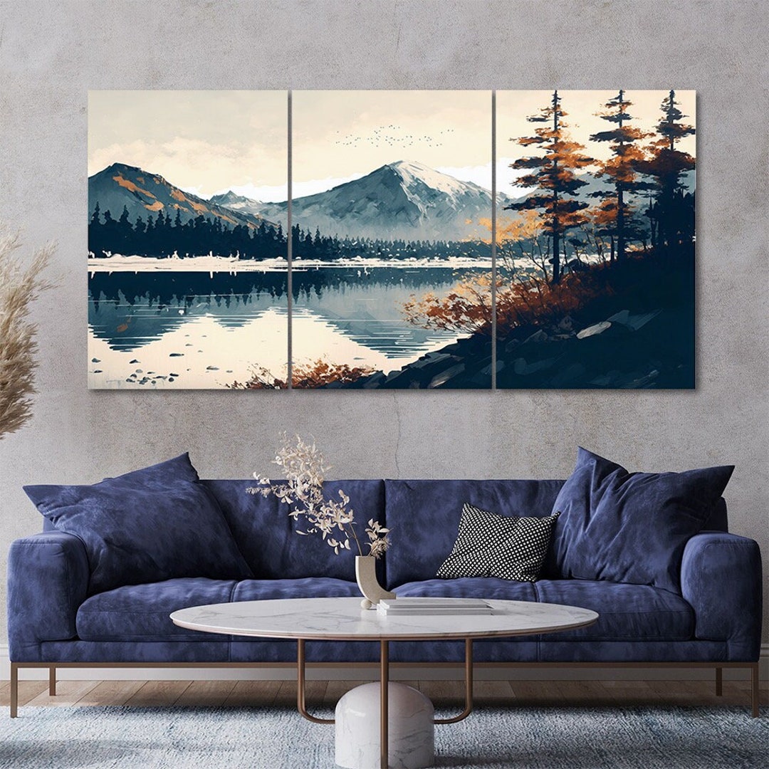 Winter Mountain Lake Canvas Wall Art: 3 Piece Modern Landscape Print ...