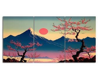 Japanese Cherry Blossom Canvas Art: Mountain Scene, Set of 3 - Etsy