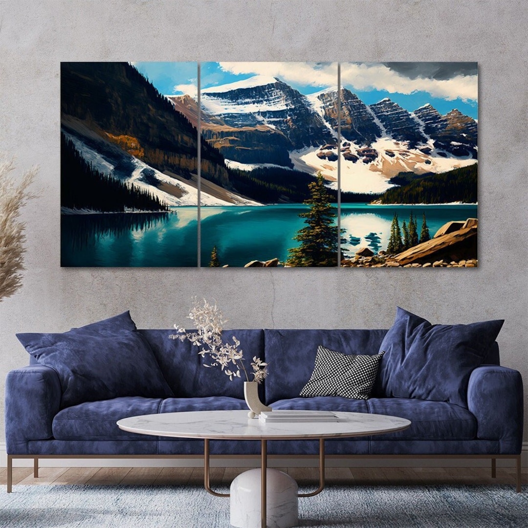 3 Piece Snow Mountain Lake Landscape Canvas Wall Art Framed Multi Panel ...