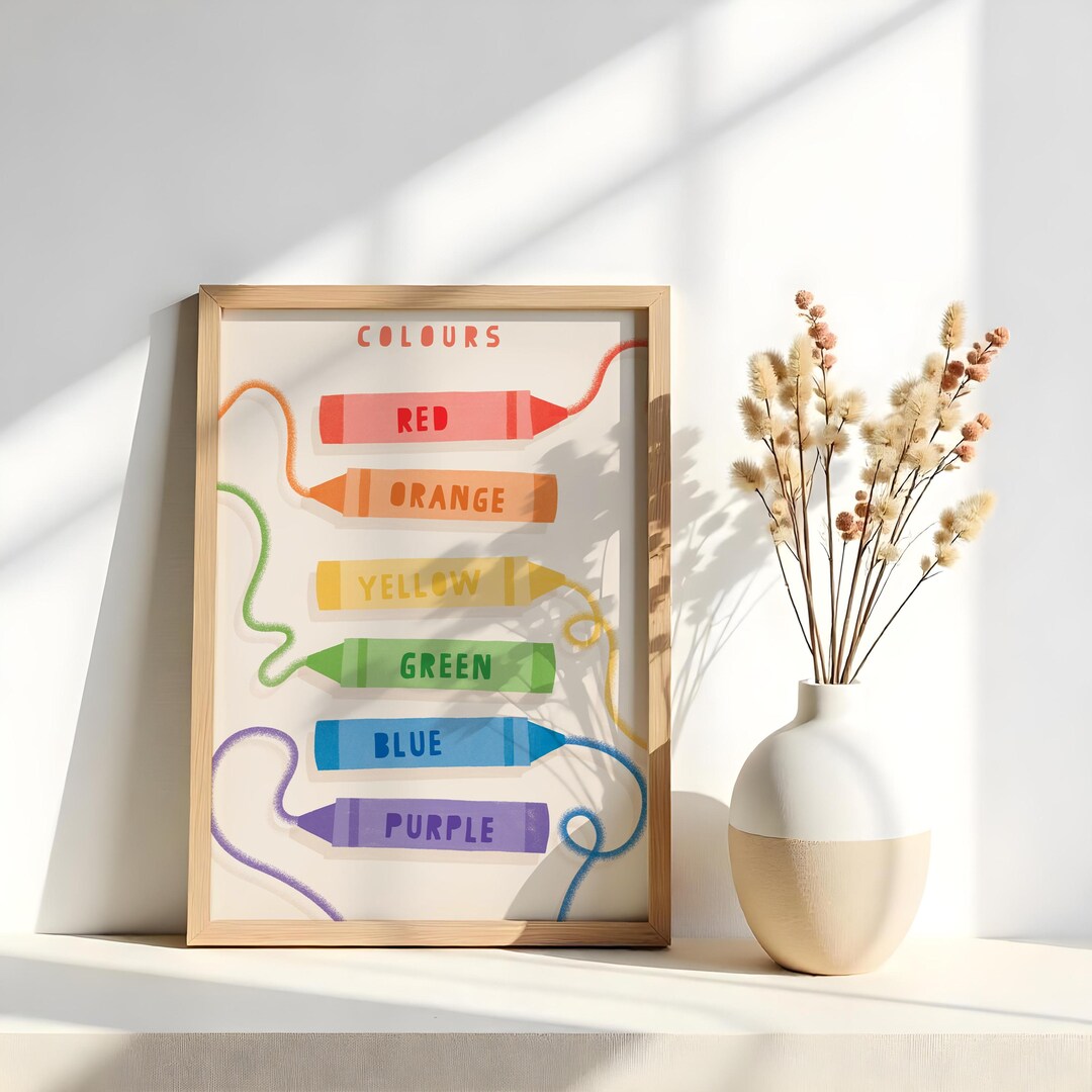 Crayon Color Chart Digital Print Kid's Room Decor, Educational