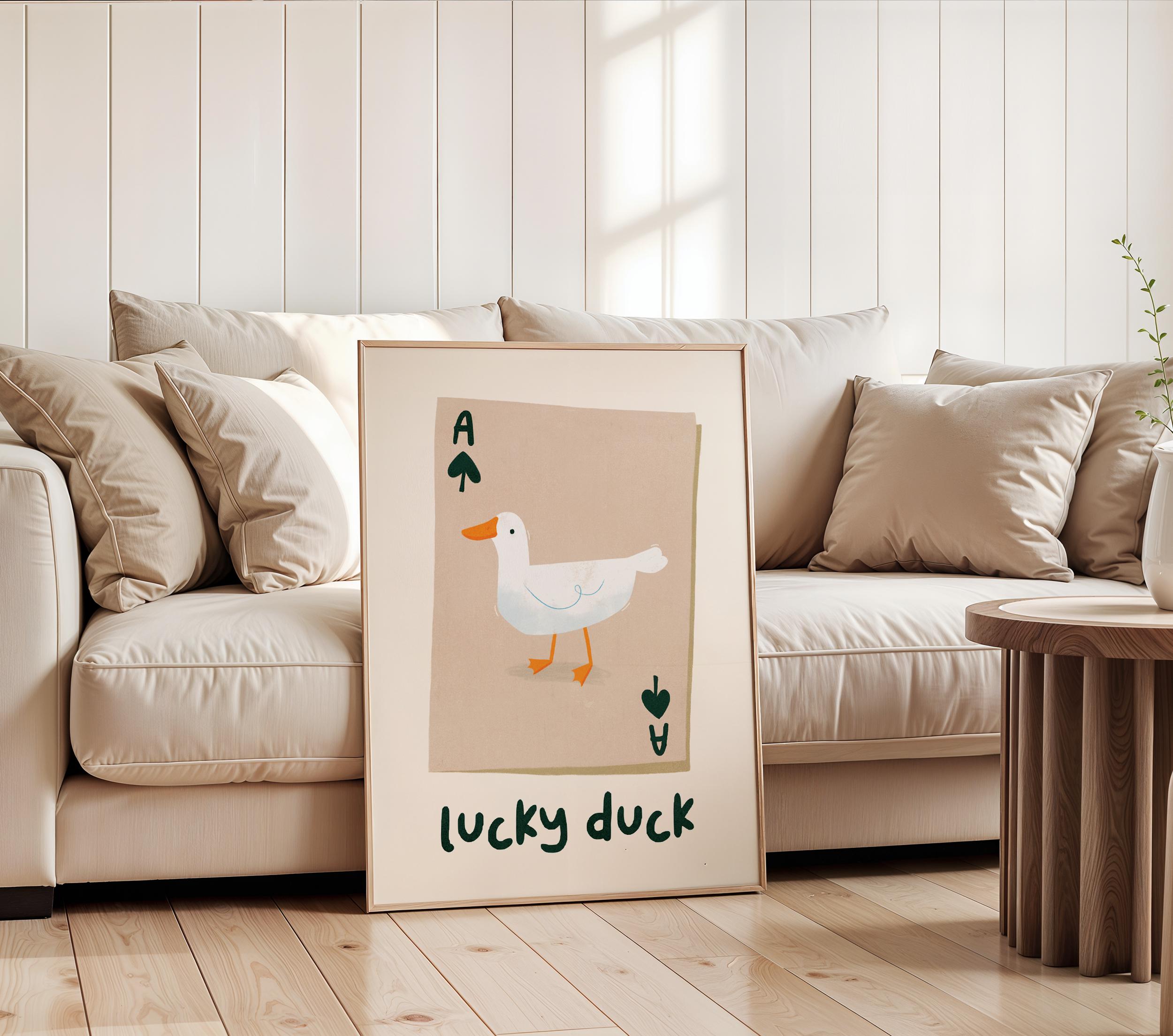 Lucky Duck Art Print – Ace of Spades Art, Playing Card Poster, Whimsical Duck Illustration, Game Room Wall Decor, Duck Print - UNFRAMED