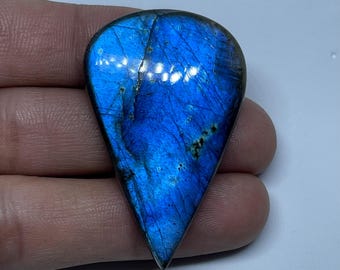Deep Blue Flash Labradorite Pear Cabochon • 71.20 Carat • Natural Labradorite Gemstone • Size 49x31mm Polished Stone for Jewelry Making!