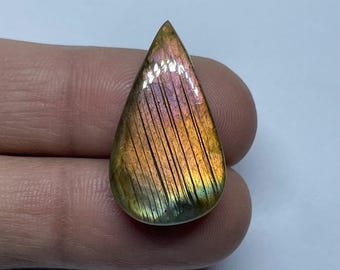 Pear Shape Labradorite Cabochon | 17.70 Carat Multi Flashy Fire Stone | Size 28.50x16 mm Natural Labradorite Gem for Jewellery Making!