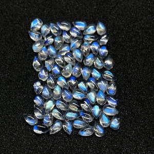 73 Pcs Moonstone Lot – Pear Shape Cabochons, 5x3mm, 22 Carat Weight, Wholesale Multi-Flashy Rainbow Moonstone Gemstones for Jewellery Making