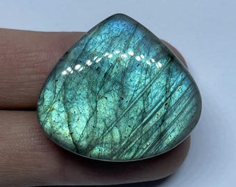 Large Flashy Labradorite Heart Gemstone • 65.90 Carat Cabochon • 30x33mm Natural Multi-Fire Blue/Green Crystal • For Pendant Jewelry Making!