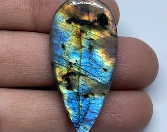 Natural Labradorite Pear Cabochon • Multi Flashy Fire • Size 42.80x20.50mm • 34.30 Carat Healing Crystal !