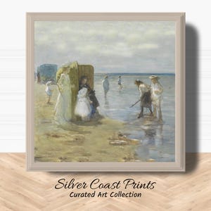 Beach print | Coastal art | Fine art beach print | Print children at the beach | Beach house decor | Old master print | Sea art | Sea print